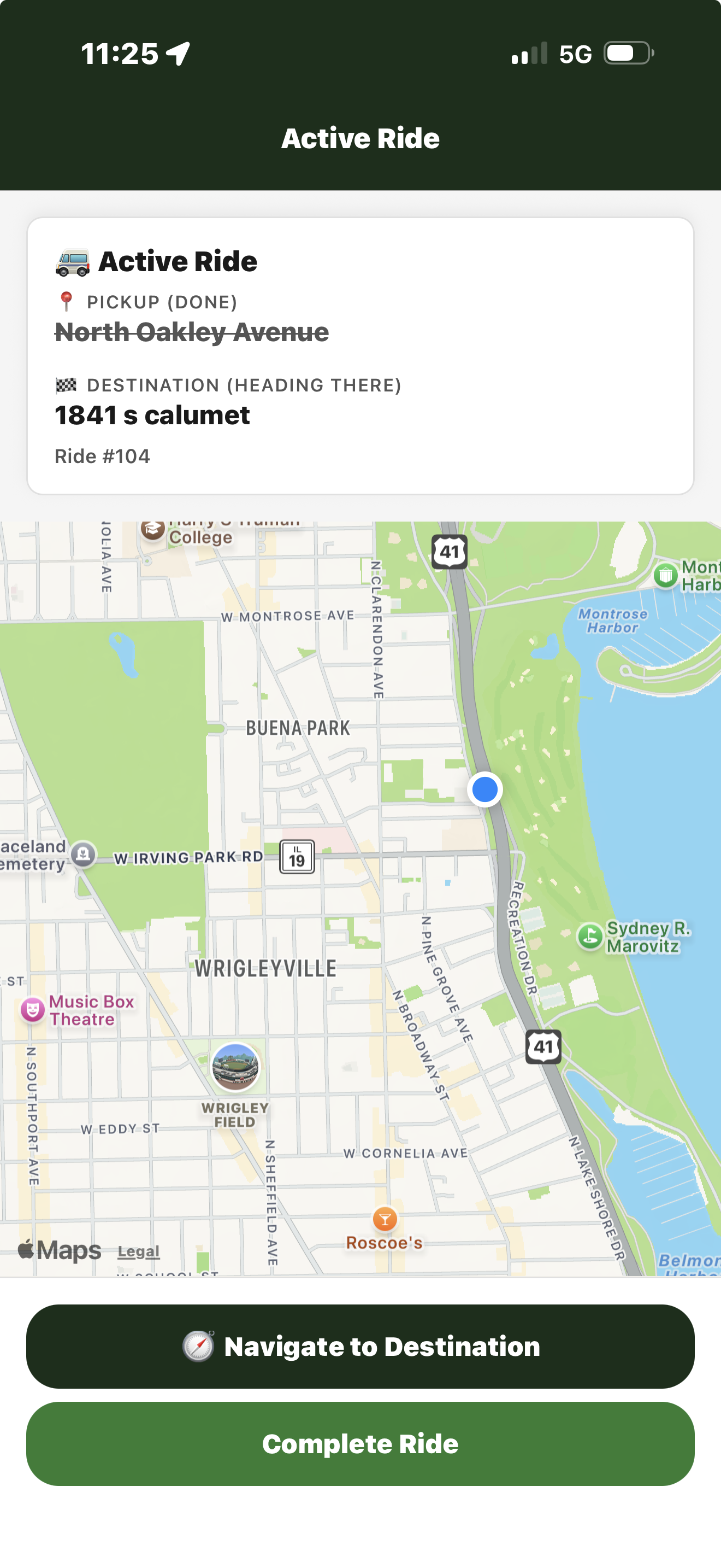 CareMed Rides℠ driver app — active trip map
